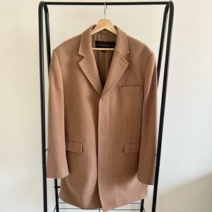 French Connection Men’s Wool Blend Coat Camel Tan Size 42 Classic Tailored